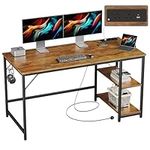 JOISCOPE Computer Desk,140cm Office Desk with Power Outlets and 2 Shelves,PC Desks & Workstation for Student and Worker,Study Table for Writing,Wooden Desk for Bedroom,Home,Office,Vintage Oak Finish