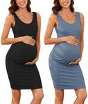 Ecavus Women's Maternity Ribbed Slim Fit Dress Sleeveless Tank Dresses Scoop Neck Pregnancy Bodycon Dress for Casual Wear