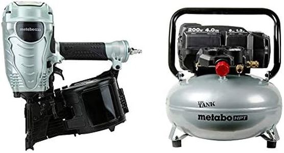 Metabo HPT Coil Framing Nailer (NV90AGS) w/ Metabo HPT Air Compressor | THE TANK™ | 200 PSI | 6 Gallon | Pancake | (EC914S)