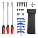 BIGTUR 14.5 inch Steel Tire Spoon Lever Iron Tool Kit, Professional Tire Changing Tool,3 Tire Spoons, 6 Rim Protector, Valve Tool, 6 Valve Cores, 4 Valve Caps, 6 Rubber Valve Stem, Carrying Pouch