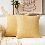 Home Brilliant Yellow Cushion Covers 45 x 45 for Sofa Bed, Burlap Decorative Square Pillows for Bed, Plain Linen Cushion Cover 18x18 Inch, Set of 2, 45cm, Yellow