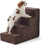 Lesure Dog Stairs for High Beds, Extra Wide Pet Stairs, 4-Steps Dog Steps for Medium/Small Dogs and Old Cats, Foldable Dog Steps with CertiPUR-US Certified Foam and Non-Slip Bottom, Brown