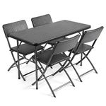 CHRISTOW Garden Table and Chairs Set 4 Seater Rattan Effect Folding Patio Furniture (4ft)