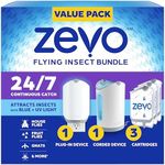 Zevo MAX Bug Catcher & Fly Trap for Indoors - Flying Insect Trap for Gnats, House & Fruit Flies - Use in Any Room - No-Mess Disposal (2 Plug in Bases & 3 Cartridges)