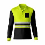 Hi Vis High Visibility Reflective Tape Safety Contrast Polo Shirt Long Sleeve Workwear Tee Tshirt Top Yellow Black