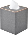 RHCSZ Linen Square Tissue Box Holder Cube Tissue Box Cover－Rosegold Leather Recorate,Napkin Holder Case Dispenser, Tissue Holders with Magnetic Bottom for Home Office Car Hotel Restaurant,Grey