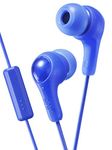 JVC BLUE GUMY In ear earbuds with stay fit ear tips and MIC. Wired 3.3ft colored cord cable with headphone jack. Small, medium, and large ear tip earpieces included GUMY HAFX7MA