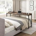 Lexicon Overbed Table with Wheels, Mobile Bed Desk with Metal Leg, 72" W Queen Size Rolling Desk Adjustable Height, Standing Workstation Laptop Desk, Portable Desk, Brown