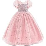 Glamulice Girl Party Dress Peach Pink Lace Puff Sleeves Costume Princess Sparkle Tulle Sequin Fancy Pageant Dresses Bridesmaid Party Daddy Daughter Dance Prom Vintage Wedding Holiday Ball Gown 12 13