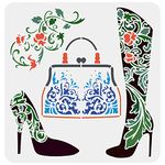 FINGERINSPIRE Flower High Heel Stencil for Painting 11.8x11.8 inch Plastic PET Vintage Bag Craft Stencils Large Women Boot High Heel Drawing Template Vines Flowers Stencils for Wall Floor Tile