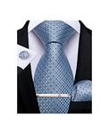 DiBanGu Mens Light Blue Ties Set Classic Woven Necktie with Handkerchief Cufflinks Tie Clip Silk Wedding Ties