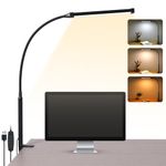 LIBORA Led Desk Lamp with Clamp, Eye-Caring Clip on Light, Desk Light for Home Office, 3 Modes 10 Brightness, Flexible Gooseneck, Memory Function, Study, Work, Draw, Reading, Black