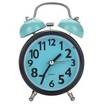 Vintage Bell Alarm Clock, Double Bell Ultra Silent Mechanical Alarm Clock Quartz Movement Desk Table Night Watch Table Clock Silent Alarm Clock(蓝色)