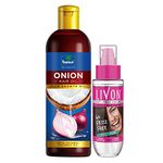 Parachute Advansed Onion Hair Oil, Hair Growth Oil, Reduces Hairfall, 200ml & Livon Hair Serum for Women & Men, All Hair Types, Smooth, Frizz Free & Glossy Hair, 50 ml