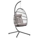 Panana Rattan Garden Egg Swing Chair with Stand, Outdoor Hanging Swinging Chair Hammock Basket Seating with Cushion, Foldable Basket, Adjustable Height, 158kg Capacity for Patio, Balcony, Bedroom