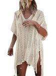 Jeasona Bathing Suit Coverups for Women Beach Coverups Women Swimsuit Cover Up Women Cover Ups for Swimwear Beach Bikini Cover Ups Crochet (L, Beige)