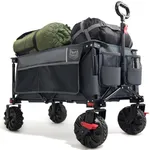 TIMBER RIDGE Festival Trolley on Wheels with Brakes, 200L Foldable Camping Trolley Cart with Adjustable Handle & Cover Bag, 100kg Heavy Duty Beach Cart Wagon for Outdoor Garden Picnic (Grey)