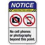 No Cell Phones Or Photography Beyond This Point Sign, ANSI Notice Sign, 12x18 Inches, 3M EGP Reflective .063 Aluminum, Fade Resistant, Made in USA by Sigo Signs