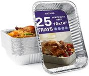 MATANA - 25 Reusable Large Silver Aluminium Foil Roasting Oven Trays - 37x27cm / 5000ml - Containers for Baking, Buffets, Catering, BBQs, Parties