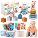 Montessori Baby Toys 6-12 Months, 4 in 1 Montessori Toys Set 6 Months Old+, Stacking Building Blocks Infant Toys, Tissue Box Toy, Baby Sensory Toys for 1 2 3 Year Old Boy Girl