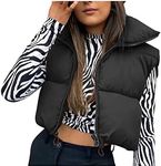 Womens Cropped Puffer Down Vest Sleeveless Quilted Lightweight Jackets Full Zip Up Winter Warm Coat Outerwear, Black, Small