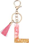 Rohans Pink and Gold Resin Alphabet Initial Letter Keychain, Bag Charm, Key Ring with Lobster Clasp (L)