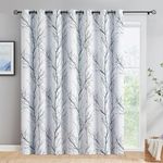 FMFUNCTEX Blue-White Sliding Door Blackout Curtain 100x84 Tree Branch Print Extra Wide Full Light Blocking Window Curtains for Patio Door Room Divider 7ft Thermal Insulated Drapes 1Panel Grommet Top