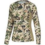 BASSDASH Women’s Camo Hunting Shirt Long Sleeve UPF 50+ Sun Protection Performance Tee Fishing Hiking, Highland, Large