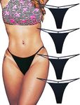 KUKU PANDA Cotton G String Thongs for Women T Back Gstring Underwear Seamless Panties Tangas Sexy 4 Pack Set (Black, Large)