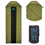 Hacer HC-1500 3in1 Camping Sleeping Bag Open Comforter & Mattress +2 Degree Winter 210T Polyester Lining Hiking Trekking Bags for Baby, Adults Men & Women (7ft, Army Green & Black, 2°C to +5°C, 1.6kg)