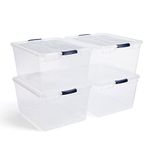 Rubbermaid Cleverstore Clear 71 Qt/18 Gal, Pack of 4 Stackable Large Storage Containers with Durable Latching Clear Lids, Visible Storage, Great for Tools, Sports Equipment, and Large Items