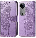 ClickCase Butterfly Series for vivo V40 5G Leather Embossing Wallet Flip Case Kick Stand Magnetic Closure Flip Cover for vivo V40 5G (Purple)