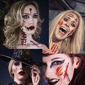 Temporaire Tatouages, 10 Feuilles De Conception Différentes, Halloween Zombie Scars Tatouages ​​Autocollants avec Faux Scab Sang FX Spécial Accessoires De Maquillage du Corps