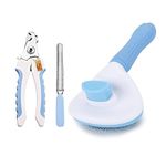 Foodie Puppies Pet Grooming and Cleaning Slicker Brush and Nail Cutter with Filer for Dogs and Cats - (Nail Clipper + Oval Push Slicker) | Gentle Trimmer, Self Clean Brush, Shedding, and Lockable Tool