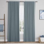 Nanspring Dark Blue 100% Blackout Linen Curtains Back Tab Track System Thermal Insulated Textured Blackout Curtains 2 Panels Set 52x84