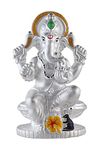 CaratCafe Lord Ganesha Ganpati Elephant God Idol Pure Silver 999 Statue,for Car Dashboard Puja Temple Good Luck Gift & Home Decor ( NET WT 14-15 GMS Pure Silver)