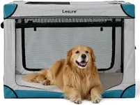 Lesure Cute Soft Collapsible Dog Crate - 42 Inch Portable Travel Dog Crate for Extra Large Dogs Indoor & Outdoor, 4-Door Foldable Pet Kennel with Durable Mesh Windows (Grid)