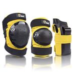 JBM international Adult / Child Knee Pads Elbow Pads Wrist Guards 3 In 1 Protective Gear Set, Yellow, Adults