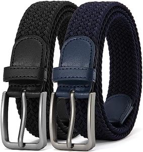 DOOPAI Elastic Braided Belt for Men 2 Pack, Stretch Woven Belt, casual Fabric Golf Belt, Black and Navy Belts Tight Performed Stretch Design Width 1 3/8" for golf pants jeans, Gift Box