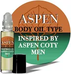 Aspen Body Oil Type Inspired by Aspen Coty Men Fragrance Cologne, Green Notes, Bergamot, Lemon and Galbanum, Uncut, Long Lasting, Travel Size