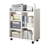 Calager Mobile File Cabinet,Rolling Lateral Filing Cabinet with Lockable Wheels,Multi Compartments Open File Storage Shelf,Small Vertical Mobile Storage Unit Printer Stand for Home Office (White)