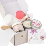 Lizush Luxury Spa Gift Basket For Women With Lavender Facial Mask, 1 Heart Bath Bomb, Candle, Lip Balm, Soap Bar, Face Towel - Giving Love - 6 Piece Set Self Care Gifts for Her