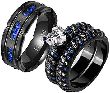 ringheart Black Rings 2 Rings His and Hers Ring Couple Rings Heart Cz Womens Wedding Ring Sets Blue Cz Titanium Steel Mens Wedding Bands