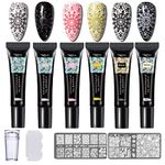 Mobray Nail Stamping Gel Polish 8 ml, 6 Colors UV LED Nail Art Stamping Gel Kit with 1* Stamper 1*Scraper And 2*Leaves Flowers Pattern Nail Stamping Templates Nail Stamping Kit