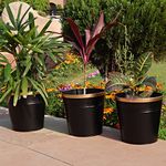 ecofynd 10 inches Shiny Metal Planters for Living Room, Flower Pots for Home Decoration, Tree Pots for Indoor Outdoor Garden, Balcony Décor Plant Pot, Black, Pack of 3