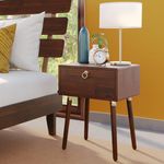 Bme Caden Solid Wood Nightstand/Side Table/End Table, Fully Assembled, with 1-Drawer for Mid Century Bedroom and Living Room, Walnut