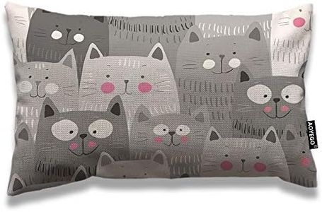 AOYEGO Cat Throw Pillow Cover 12x20 Inch Cute Cartoon Animal Kitten Head Doodle Smile Rectangle Pillow Cases Home Decorative Cotton Linen Cushion Cover for Bed Sofa Grey White Black