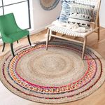 VANU Jute Round Rug - Braided Reversible Rug for Living Room Bedroom Jute Cotton Braided Reversible Rug (A6, 3x3 feet Rug/Carpet)