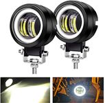 YUGAUNG Pair LED Fog Light Off Road Angel Eyes DRL 3” Round 6000K 80W 8000lm 10-80V DC Led Work Light Project Light White SUV Motorcycles IP68 Waterproof Adjustable Mounting Brackets.