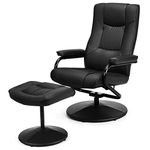 Swivel Recliner Chair, WaterJoy PU Leather Lounge Armchair Recliner, 360 Degree Swivel Overstuffed Padded Seat Chair with Footrest Stool Ottoman Set for Office Living Room Black